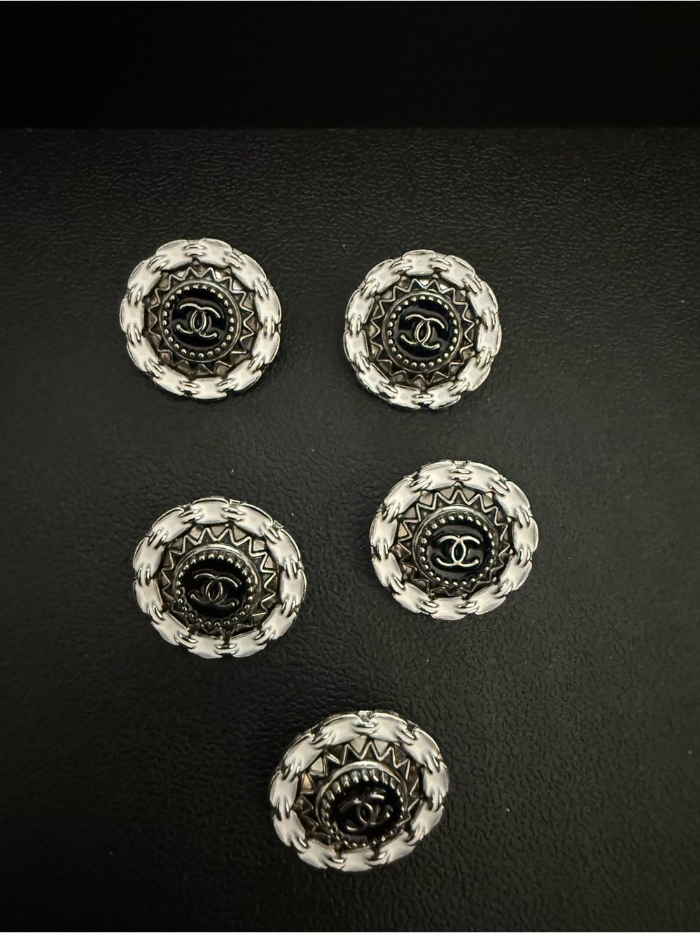 Preloved Chanel Black & Silver CC Logo Buttons - Set of 5